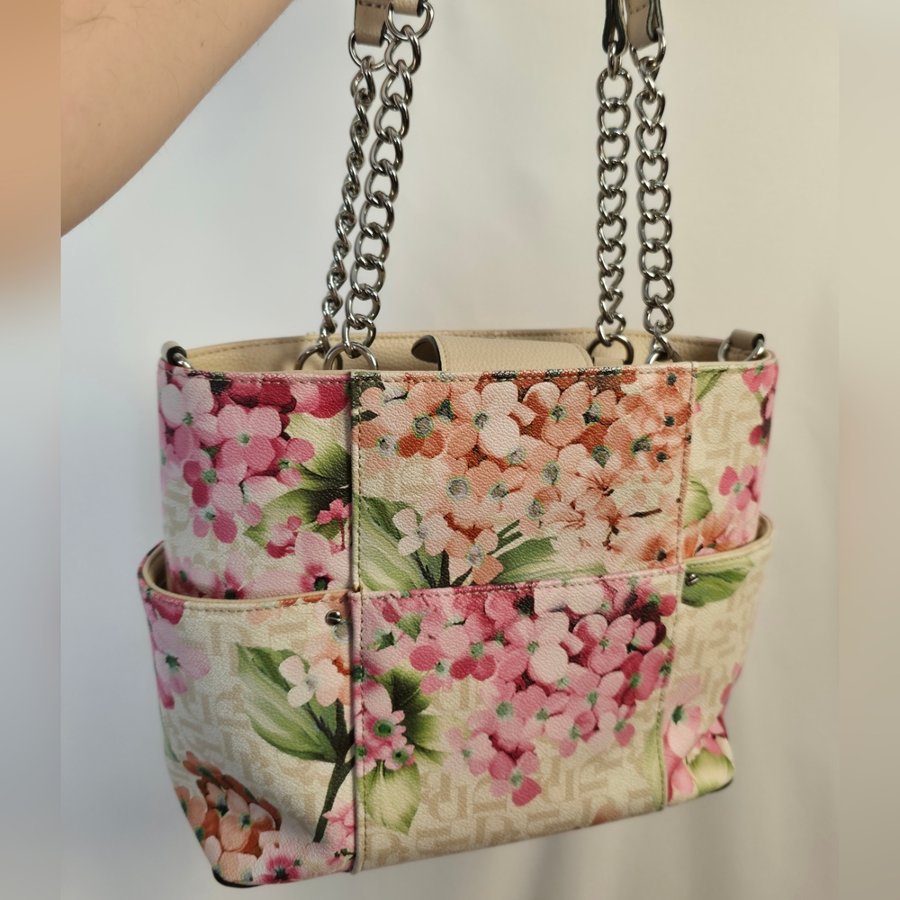 ๐ธ Dana Buchman Floral Pink & Cream Chain Tote ๐ท Dainty Feminine Aesthetic ๐ธ - Picture 8 of 16